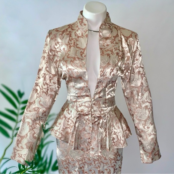 v i n t a g e :: Glam 2pcs Brocade Bombshell Pencil Skirt Peplum Blazer - Picture 11 of 16
